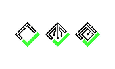 Illustration Vector Graphic of Check Mark Technology Square Logo Design