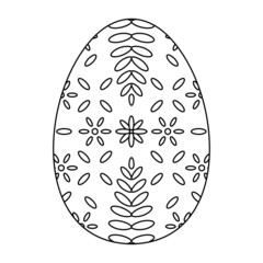 Isolated outline of an easter egg with floral decorations Vector illustration