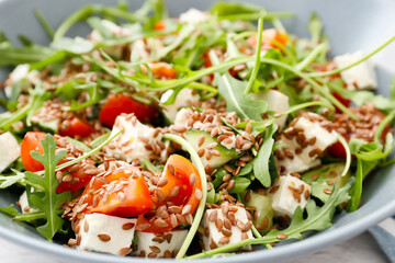 Bowl with healthy vegetable salad, closeup