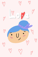 Greeting cards with cute people for Valentines Day. Vector illustration for design greeting cards, wedding invitations, party design.