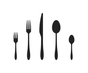 Cutlery on white background. Cutlery icon. Fork, knife, spoon simple vector symbols.