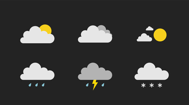 Weather icon set. Isolated vector illustration. Icon set cloud weather. Winter cold snow weather. Clear sky.