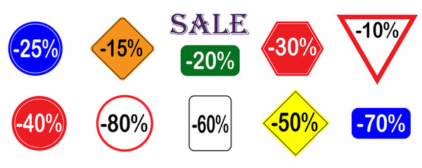 Sale tags. Vector. Discount. Holidays. Road signs