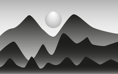 Mountains vector landscape black and white background