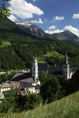 The view of Saint Andreas cathedral in Berchtesgaden, Germany	