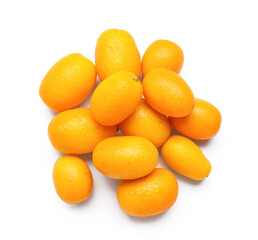 Tasty kumquat fruits on white background
