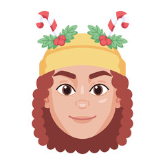 Isolated colored avatar of a woman with a christmas related hat