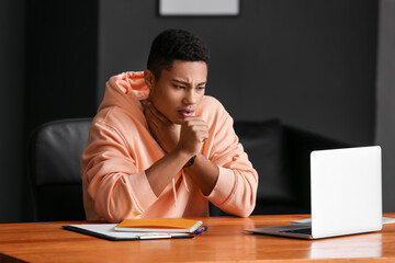 Ill African-American student with sore throat at home