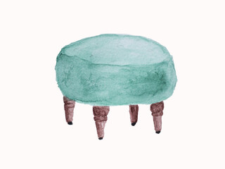watercolor green ottoman hand painted on a white background