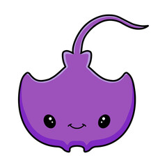 Cute little purple stingray cartoon swimming