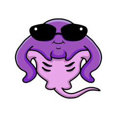 Cute little purple stingray cartoon wearing sunglasses
