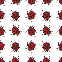 Watercolor seamless pattern with ladybug