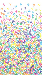 Falling letters of English language. Colorful sketch flying words of Latin alphabet. Foreign languages study concept. Beauteous back to school banner on white background.