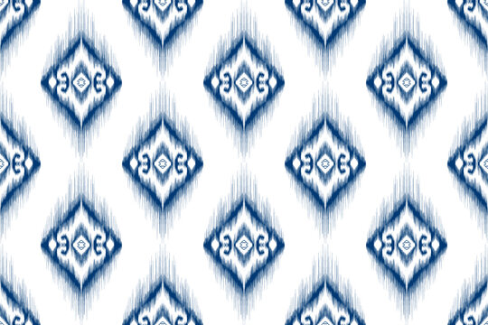 Ikat ethnic seamless pattern design. Aztec fabric carpet mandala ornament chevron textile decoration wallpaper. Tribal turkey African Indian traditional embroidery vector illustrations background 
