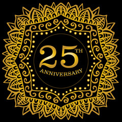 25 years luxury gold and anniversary logo with Mandala design.