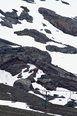 Side of the Villarrica Volcano, stones between the snow