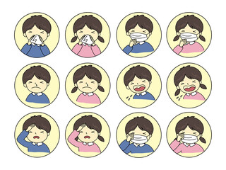 花粉症や風邪の子供の背景が丸のアイコン