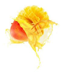 mango in juice splash isolated on a white background