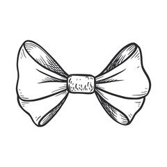 Tie bow doodle sketch. Hand drawn sketch vintage ribbon neck bow for wedding, fashion element. Isolated vector illustration.