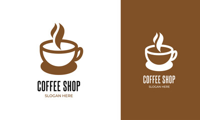 Coffe hot logo. Vector cup with aroma icon in the up