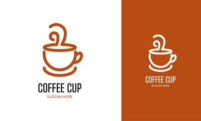 Coffee logo for cafe or beverage identity. Cup line vector
