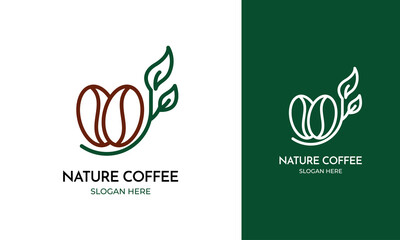Coffee beans logo with plant and natural concept. Vector for coffee shop or cafe