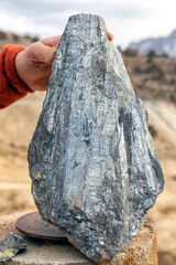 View of the graphite specimen. It is a crystalline form of the element carbon with its atoms...