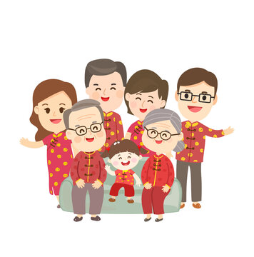 Cartoon Chinese family character.