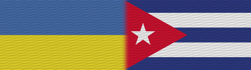 Cuba and Ukraine Fabric Texture Flag &ndash; 3D Illustration