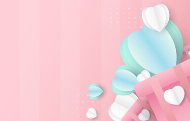 Happy valentine days vector futuristic paper hearts and gift boxs