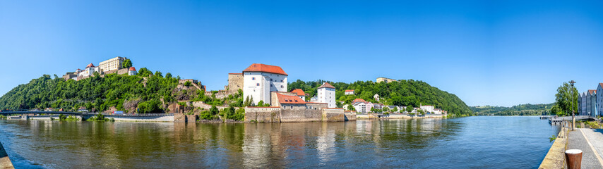 Veste Oberhaus und Flusspanorama, Passau, Bayern, Deutschland 