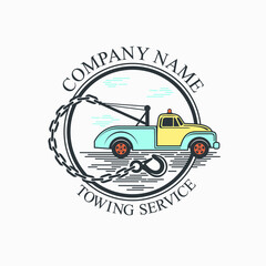 Fototapeta premium vintage towing illustration, logo template for towing service.