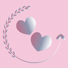 love. Two hearts in a graceful plant horseshoe for good luck. Valentin Day, St. Valentine. Styling, graphics