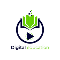 Digital Education Logo Concept. Book Play Button Logo Vector Icon Illustration - obrazy, fototapety, plakaty