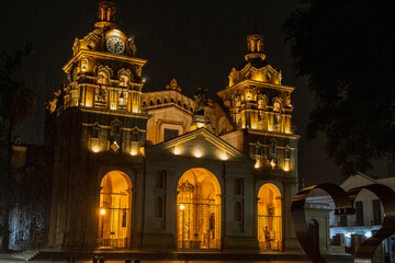 Obraz premium cathedral of cordoba argentina in rainy night large photo