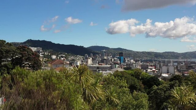 Aerial, drone footage of the capital of New Zealand, Wellington