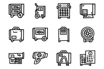 Hot air cannon line vector doodle simple icon set