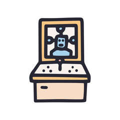 gaming machine with robot color vector doodle simple icon