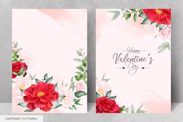 Romantic Watercolor Wedding Invitation Card Set with Maroon Floral and Leaves