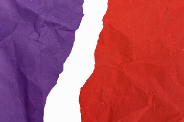 Crumpled purple and red paper with torn edges on a white background. isolated. place for your text.