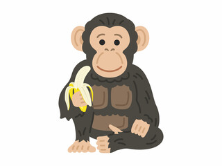 バナナを食べるチンパンジーのイラスト