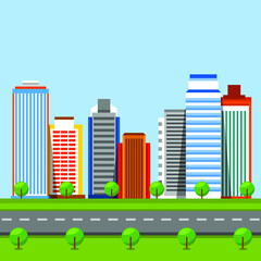 Obraz premium Vector flat illustration of city landscape.
