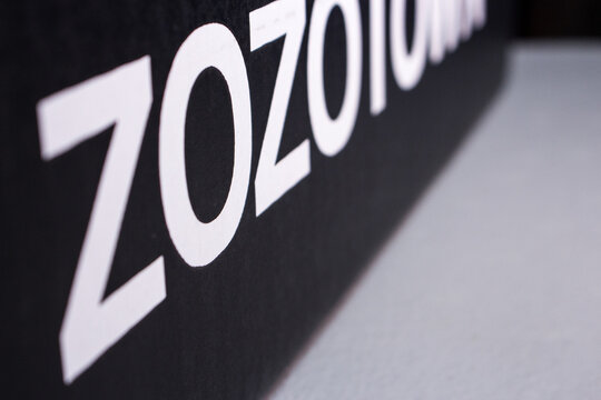 Kumamoto, Japan - Apr 2, 2020 :
ZOZOTOWN logo printed on delivery cardboard box. ZOZOTOWN is the online fashion retail website launched in 2004 by Japanese billionaire Yusaku Maezawa