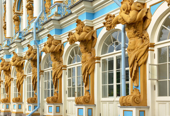 Fragment of the facade of the Catherine Palace in Pushkin