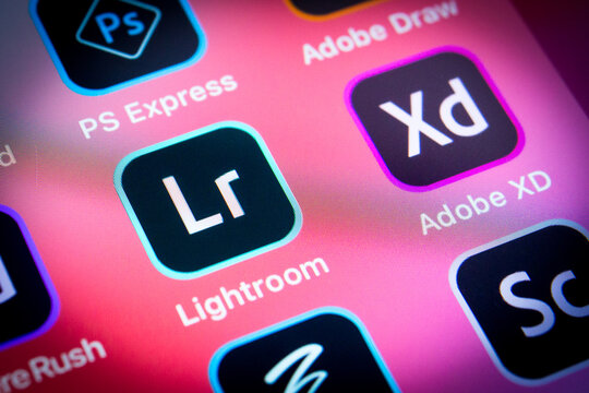 Kumamoto, Japan - Apr 17 2020:
App of Ps Lightroom, the image organization (importing/saving, viewing, organizing, editing etc) & image manipulation software by Adobe, with other Adobe apps on iPhone