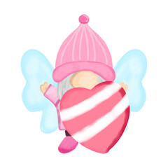 Watercolor adorable gnomes on pink valentine day