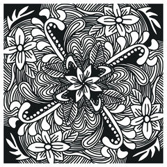 Outline artistic pattern background. pattern with floral vector Illustration, Tropical batik motif. black background