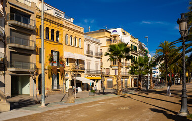 view of small street with houses in Sitges in Spain