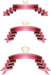 王冠　リボン　りぼん　ビンテージ　ロイヤル　リボンテープ　コピースペース　イラスト素材セット　赤