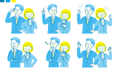 スーツ姿の男女の表情セット